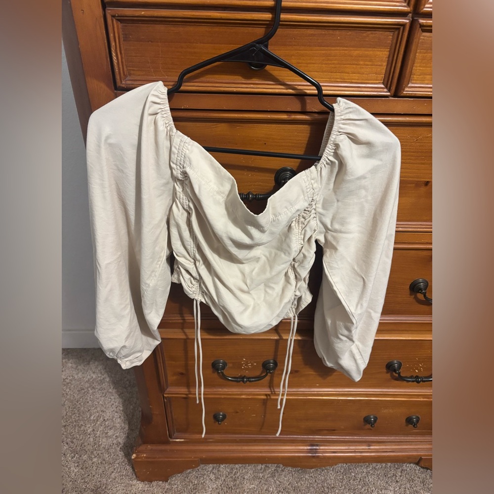 SHEIN Cream Ruched Blouse